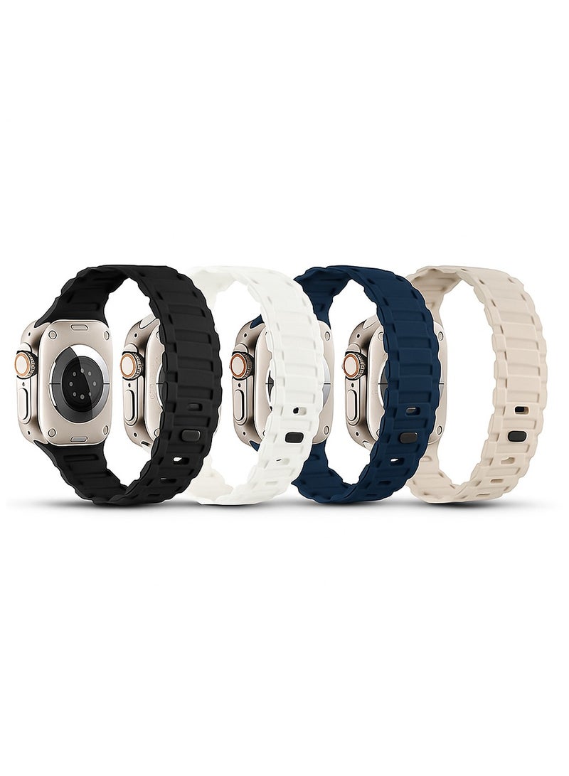 O Ozone (Pack of 4) Silicone Magnetic Bands Compatible with Apple Watch Series 10 | Ultra 2 | 9 | 8 Ultra | 8 | 7 | 6 | SE, 49/46/45/44/42mm, Replacement Sport Magnet Strap for Men & Women-Multicolor1 - Image 1