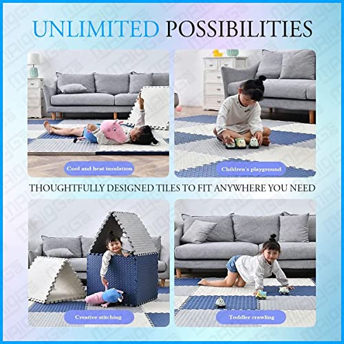 SIGNATRON 20mm Thick Exercise Mat Tiles, Gym Floor Mat Rubber, Interlocking Foam for Gymnastics, Exercise, Play Areas, Home Gyms, Dance Studios, Yoga (Navy Blue - Grey - White, 4Pcs) - Image 4