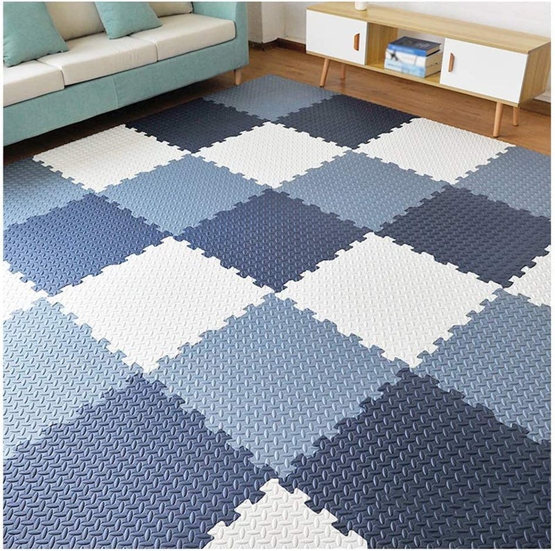 SIGNATRON 20mm Thick Exercise Mat Tiles, Gym Floor Mat Rubber, Interlocking Foam for Gymnastics, Exercise, Play Areas, Home Gyms, Dance Studios, Yoga (Navy Blue - Grey - White, 4Pcs) - Image 1