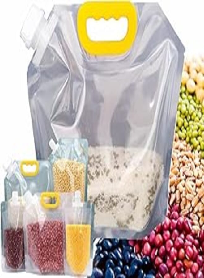 5PCS Grain Moisture-Proof Sealed Bag with lid Food Storage Container Bag, Clear Food Saver Vacuum Sealer Suction Bags, Stand Up Food Storage Pouches for Millet Nuts Beans Liquid powders… (5L, 5PCS) 