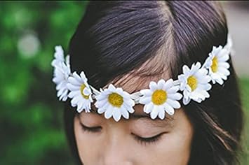 Quupy 3PCS Daisy Flower Headband Sunflower Crown Floral Hair Wreath Bohemia Headpiece Hair Band for Bridal Women Girls Hippie Wedding Party Beach Festival White - Image 4
