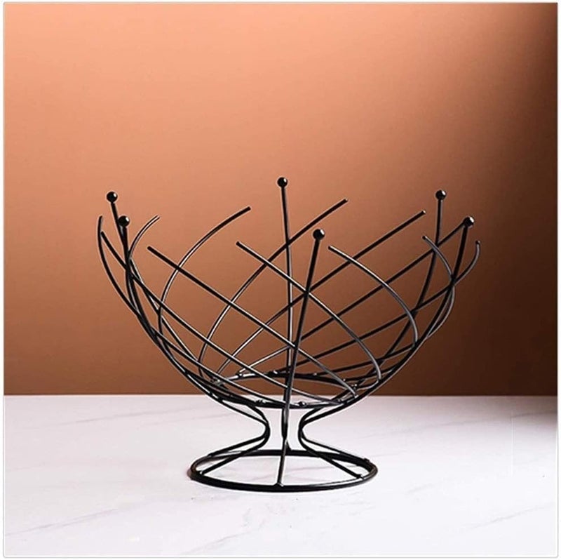 DOYKLI Wire Fruit Basket Black Countertop Fruit Basket - Decorative Fruit Bowl Centerpiece Display Stand Metal Fruit Bowl, Round, Black - Image 5