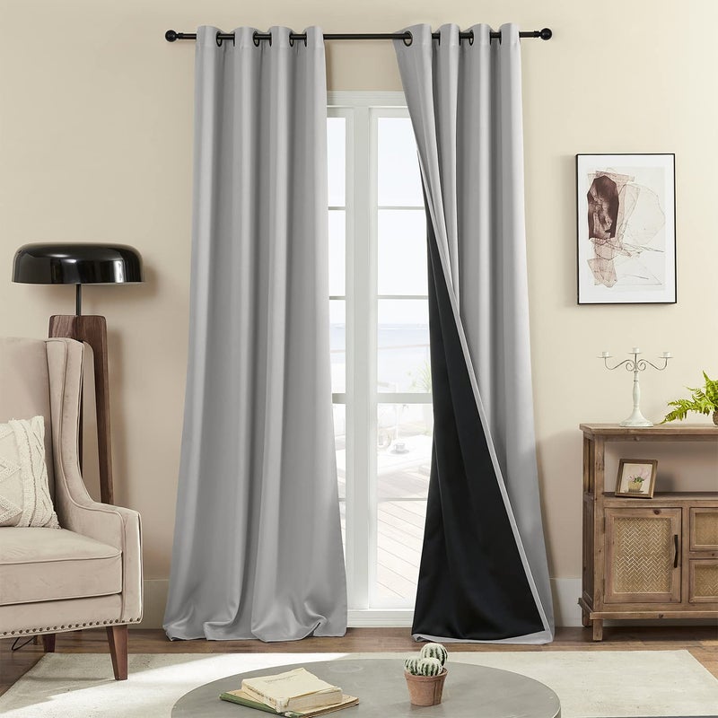 Rutterllow 100% Blackout Curtains   96 inches 2 Panel Sets  Heat and Full Light Blocking Drapes with Grommets for Bedroom  Thermal Insulated Window Treatment Drapes for Living Room (Light Grey  52Wx96L) - Image 1