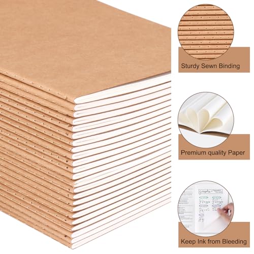 EOOUT 24 Pack Blank Kraft Notebooks, A5 Journals Notebook Bulk, Unlined Paper Sketchbooks, 8.3x5.5in 60 Pages Travel Journal Set for Journaling, Student, Kids, Writing - Image 3