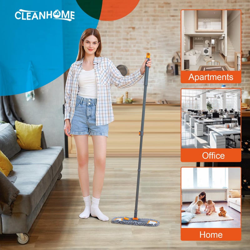 CLEANHOME مماسح CLEANHOME لتنظيف الأرضيات مع 3 وسادات ممسحة قابلة للغسل ومقبض قابل للتمديد بطول 55 بوصة، ممسحة متعددة الوظائف للأتربة لتنظيف الأرضيات الخشبية، الرخام، والبلاط، برتقالي - Image 3