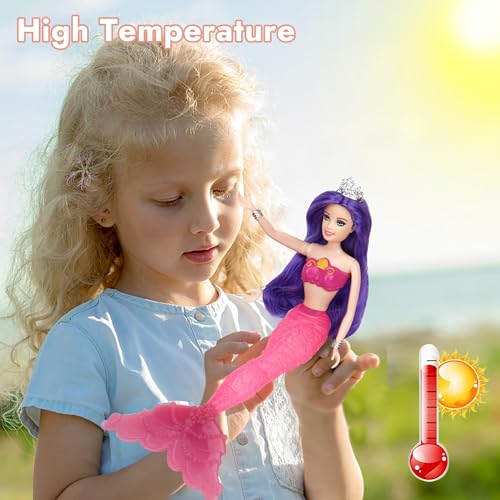 BETTINA Color Change Mermaid Doll Playset, Mermaid Princess Doll with Color-Changing Tail, Mermaid Toys with Seahorse & Accessories, Purple Hair - Image 3