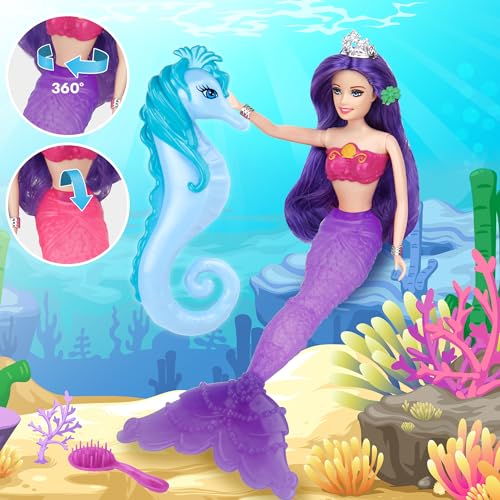 BETTINA Color Change Mermaid Doll Playset, Mermaid Princess Doll with Color-Changing Tail, Mermaid Toys with Seahorse & Accessories, Purple Hair - Image 5