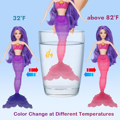 BETTINA Color Change Mermaid Doll Playset, Mermaid Princess Doll with Color-Changing Tail, Mermaid Toys with Seahorse & Accessories, Purple Hair - Image 2