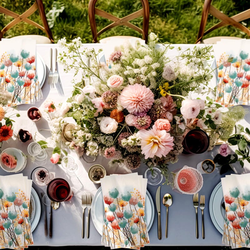 Seajan Seajan 200 Pcs Colorful Flowers Paper Guest Napkins Disposable Hand Towels for Bathroom Paper Disposable Guest Towels Napkins for Spring and Summer Wedding Bathroom Birthday Dinner Party  - Image 4