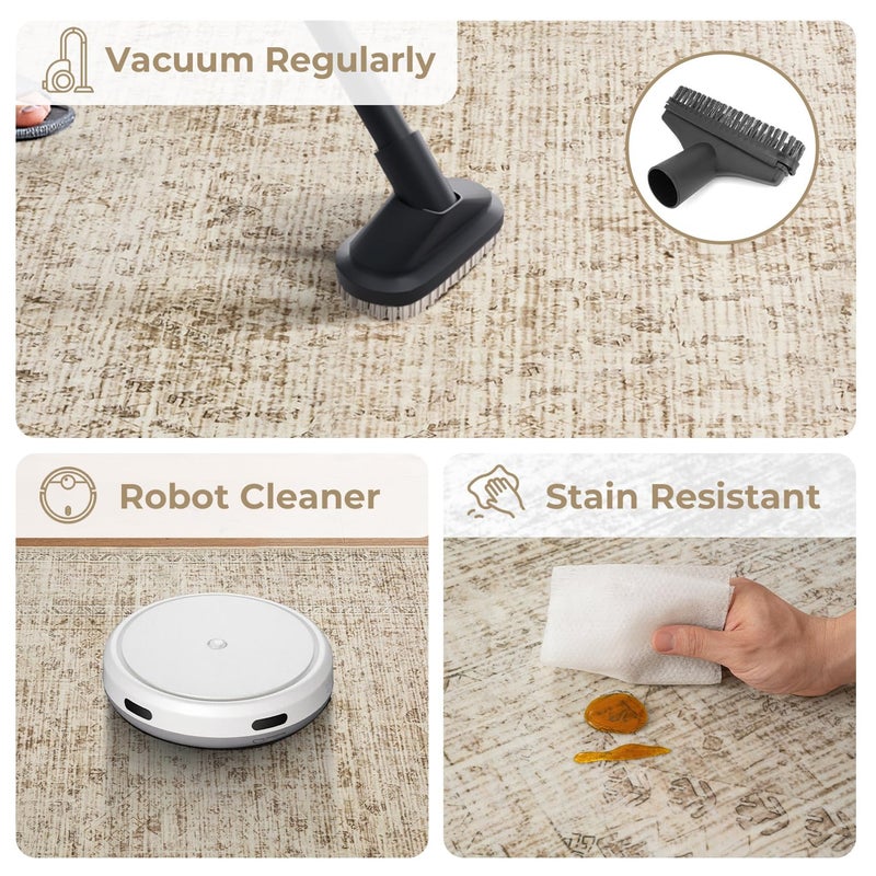 MIULEE 2x6 Washable Hallway Runner Rug, Vintage Long Rug for Hallway Kitchen Bedroom Laundry Room Bathroom, Non-Slip Stain Resistant Soft Throw Carpet Floor Mat, Neutral Beige - Image 4