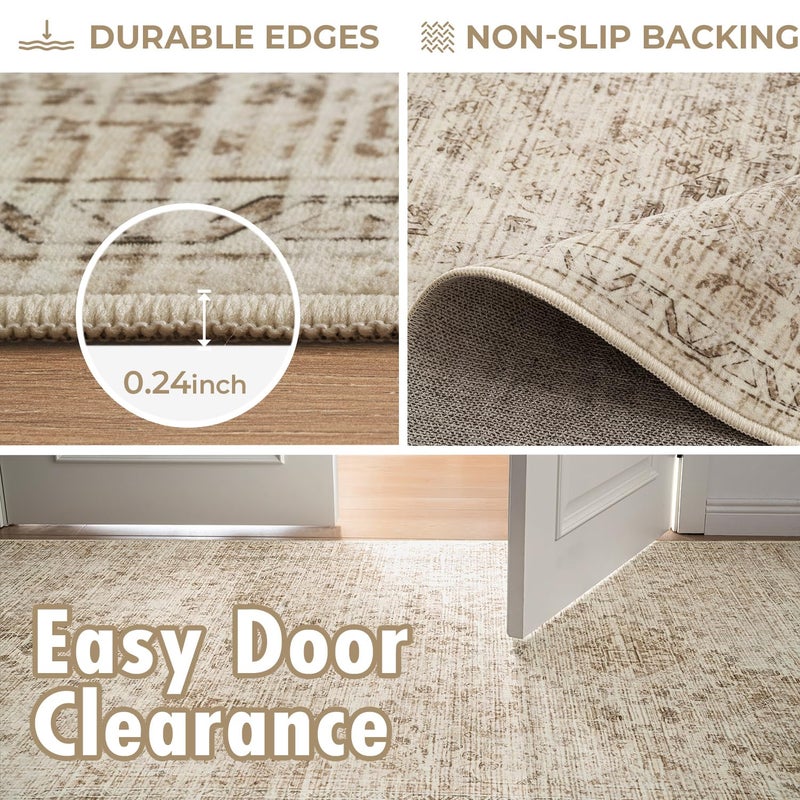 MIULEE 2x6 Washable Hallway Runner Rug, Vintage Long Rug for Hallway Kitchen Bedroom Laundry Room Bathroom, Non-Slip Stain Resistant Soft Throw Carpet Floor Mat, Neutral Beige - Image 5