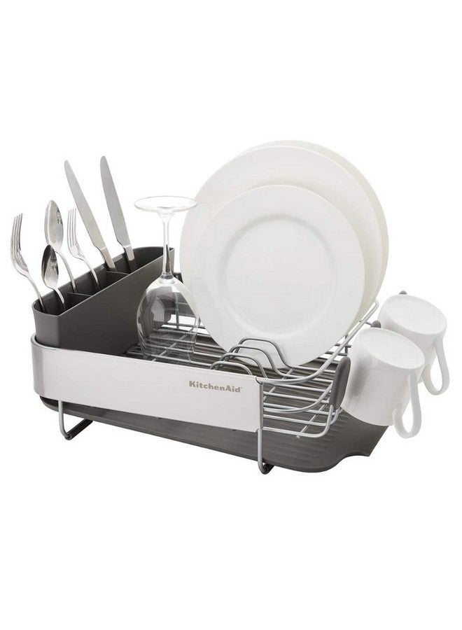 KitchenAid Compact, Space Saving Rust Resistant Dish Rack, with Angled Self Draining Drain Board and Removable Flatware Caddy, 16.06-Inch, Gray - Image 2