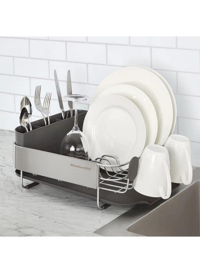KitchenAid Compact, Space Saving Rust Resistant Dish Rack, with Angled Self Draining Drain Board and Removable Flatware Caddy, 16.06-Inch, Gray - Image 1