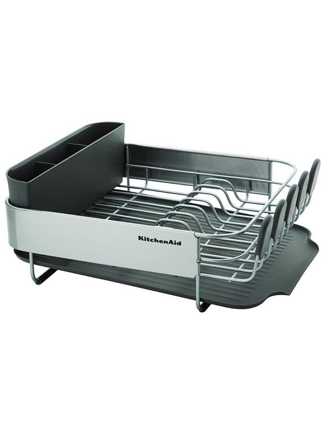 KitchenAid Compact, Space Saving Rust Resistant Dish Rack, with Angled Self Draining Drain Board and Removable Flatware Caddy, 16.06-Inch, Gray - Image 3