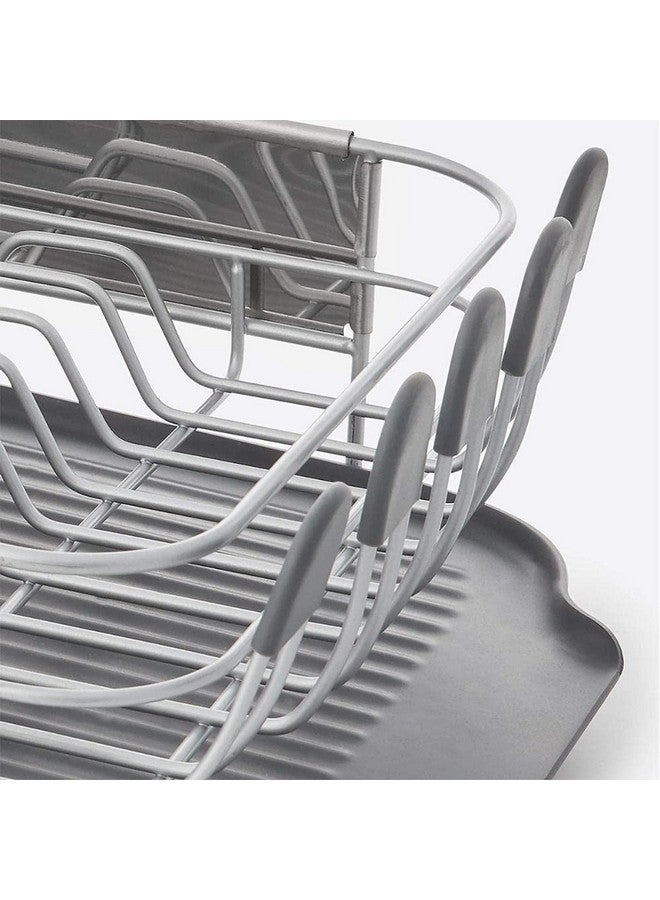 KitchenAid Compact, Space Saving Rust Resistant Dish Rack, with Angled Self Draining Drain Board and Removable Flatware Caddy, 16.06-Inch, Gray - Image 4