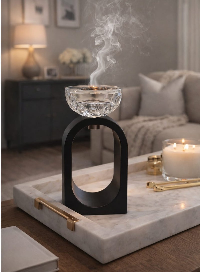 مبخرة وشمعدان 2في1 مرفقة بي عبارات ترحيبية اسود /شفاف - Image 1
