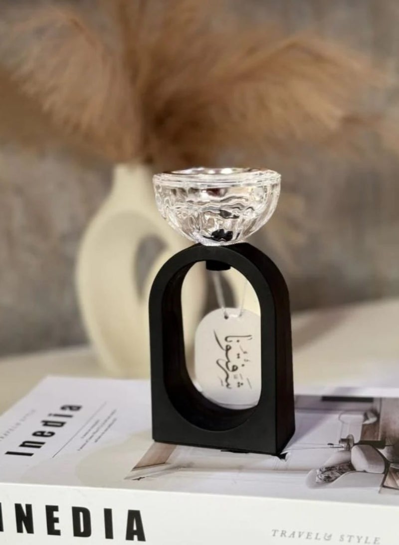 مبخرة وشمعدان 2في1 مرفقة بي عبارات ترحيبية اسود /شفاف - Image 2