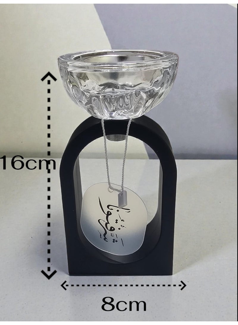 مبخرة وشمعدان 2في1 مرفقة بي عبارات ترحيبية اسود /شفاف - Image 3
