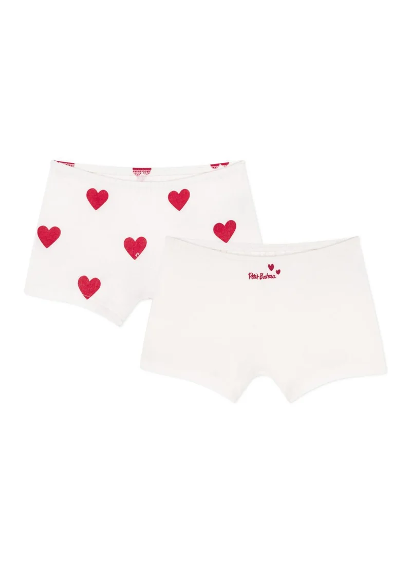 Petit Bateau Children's heart-print cotton shorties - 2-pack