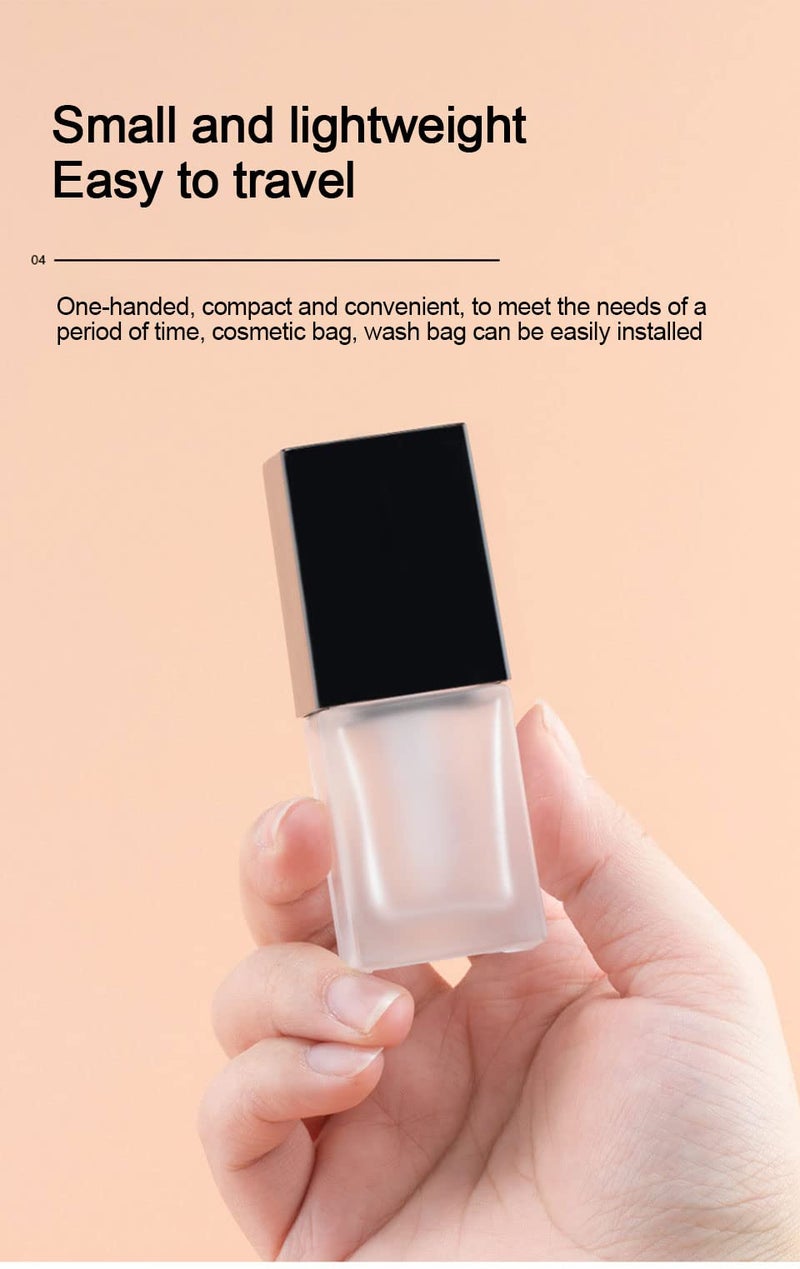 YYNGJCK 2 Pack 30ml/1oz Empty Frosted Glass Foundation Bottle, Travel Refillable Square Lotion Pump Bottles for Essential Oils Liquid Body Cream Cosmetic Samples Vials - Image 4