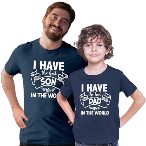 INDISSH Father Son T-Shirt Combo of 2 | Matching Printed Cotton Tshirts - FAM2_RNM-FS04-NVY-XL_KRN-FS04-NVY-9YR NavyBlue - Image 1