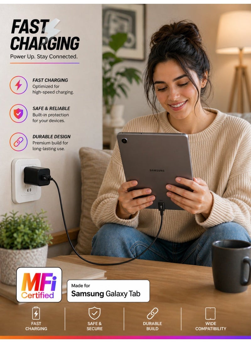 كابل شحن ونقل بيانات متوافق مع أجهزة سامسونج تاب ذات منفذ 30-Pin (Tab 2 10.1 N8000، 7.0 P3100، Note 10.1 P5100، وغيرها). - Image 2