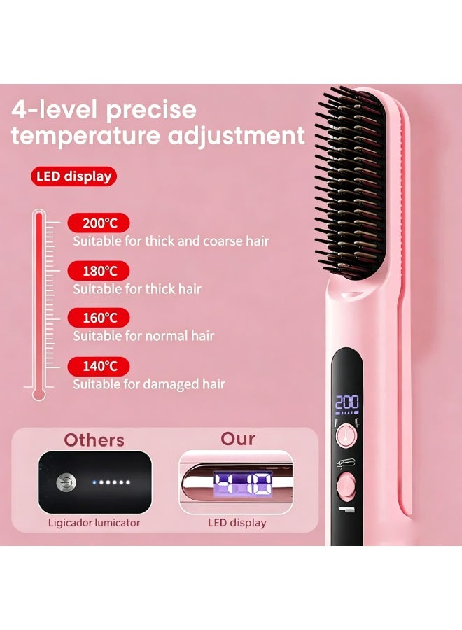 Pink 2-in-1 Hair Straightening & Curling Comb, Constant Temperature Hair Care Styling Tool with Adjustable Temperature, Detachable & Portable Design - Image 4