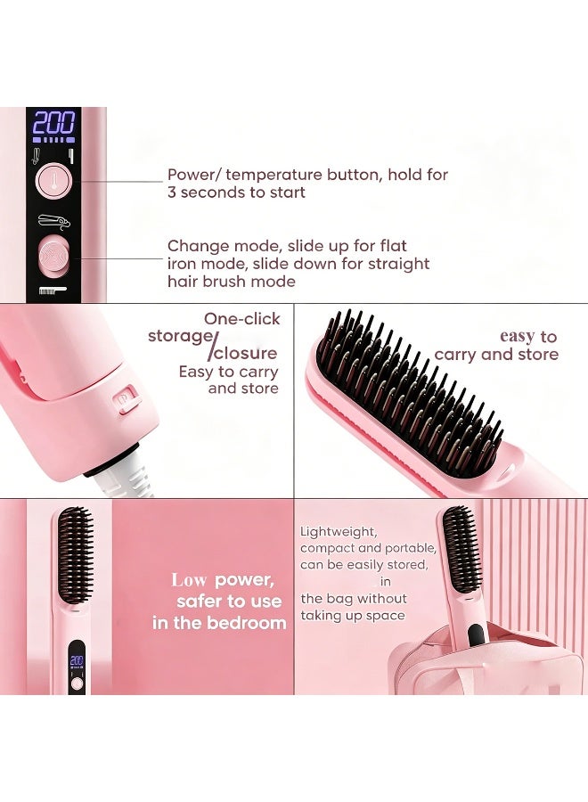 Pink 2-in-1 Hair Straightening & Curling Comb, Constant Temperature Hair Care Styling Tool with Adjustable Temperature, Detachable & Portable Design - Image 5