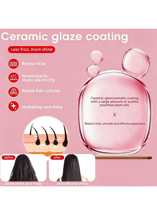 Pink 2-in-1 Hair Straightening & Curling Comb, Constant Temperature Hair Care Styling Tool with Adjustable Temperature, Detachable & Portable Design - Image 2