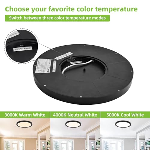hykolity 12 Inch Selectable CCT LED Round Flat Panel Light, 24W 3000K/4000K/5000K, Edge-Lit Flush Mount Ceiling Light Fixture for Kitchen, Bedroom, Laundry and Closet Room，Black - Image 3