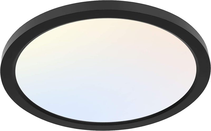 hykolity 12 Inch Selectable CCT LED Round Flat Panel Light, 24W 3000K/4000K/5000K, Edge-Lit Flush Mount Ceiling Light Fixture for Kitchen, Bedroom, Laundry and Closet Room，Black - Image 1