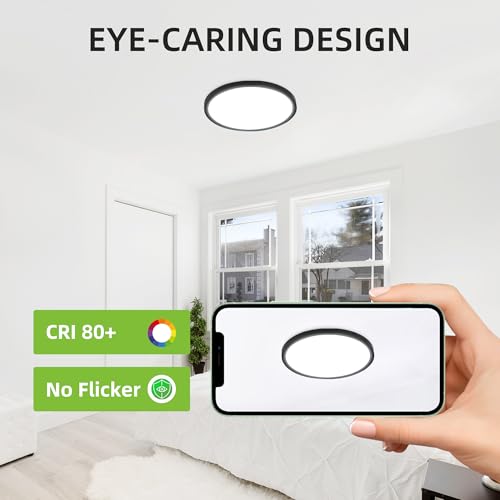 hykolity 12 Inch Selectable CCT LED Round Flat Panel Light, 24W 3000K/4000K/5000K, Edge-Lit Flush Mount Ceiling Light Fixture for Kitchen, Bedroom, Laundry and Closet Room，Black - Image 5