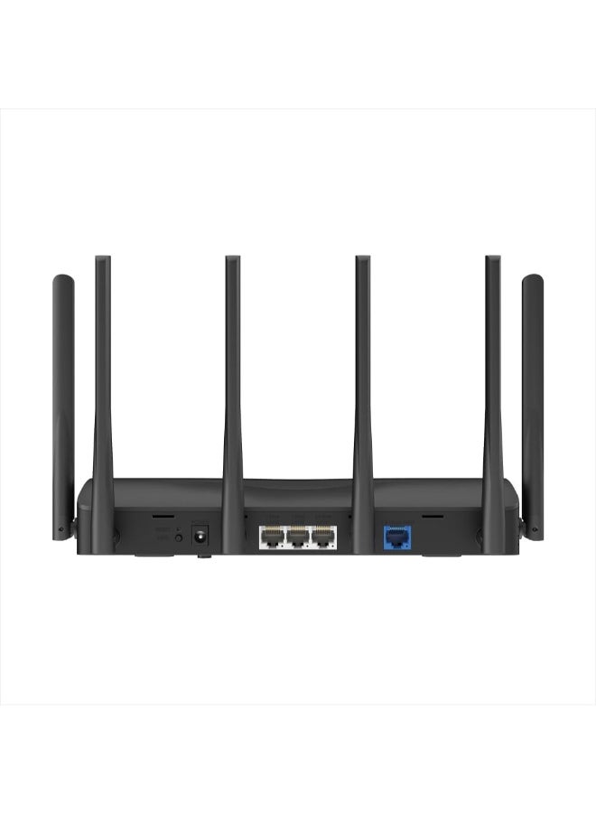 MERCUSYS BE6500 Tri-Band Wi-Fi 7 Router
SPEED: 688 Mbps at 2.4 GHz + 5760 Mbps at 5 GHz
SPEC: 6× External Antennas,  1× 2.5 Gbps WAN port + 1× 2.5 Gbps LAN port + 2× Gigabit LAN ports, MLO, 4096-QAM, OFDMA, HE160
FEATURE: MERCUSYS App, Router/Access Point Mode, WPS Button, Reset Button, IPTV, IPv6, Smart Connect, Airtime Fairness, Beamforming, MU-MIMO, Parental Controls, Guest Network, VPN Server, VPN Client, DFS, WPA3, Easymesh, Superadmin, IoT Network, TR-069, Aginet ACS, ISP Preset (Agile Config) Black - Image 2