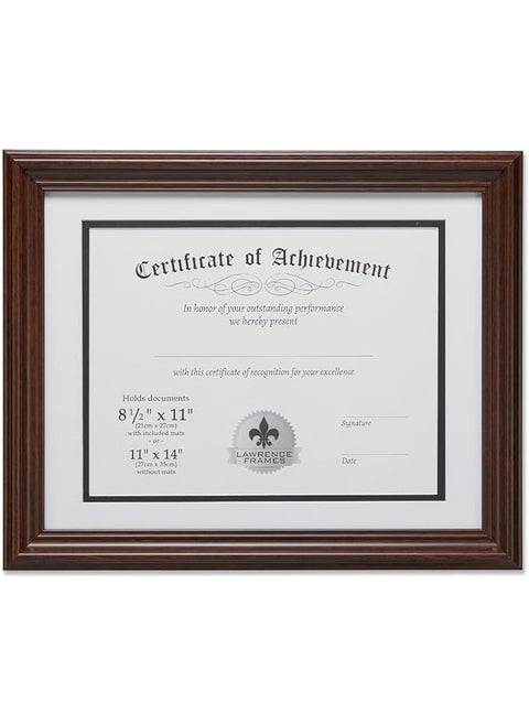 Frames Dual Use 11 by 14-Inch Certificate Picture Frame with Double Bevel Cut Matting for 8.5 by 11-Inch Document, Walnut