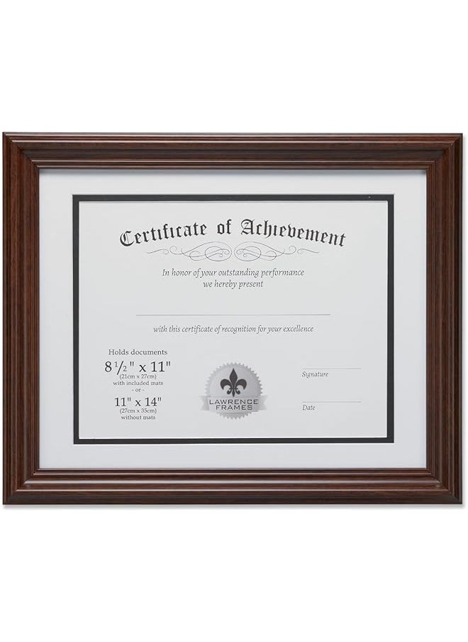 Lawrence Frames Frames Dual Use 11 by 14-Inch Certificate Picture Frame with Double Bevel Cut Matting for 8.5 by 11-Inch Document, Walnut  - Image 1