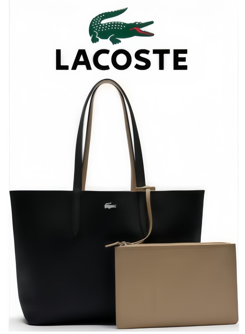 Lacoste Women's Double sided Two tone Large Capacity Handbag, Fashionable Multi functional, Black/Brown - Image 1
