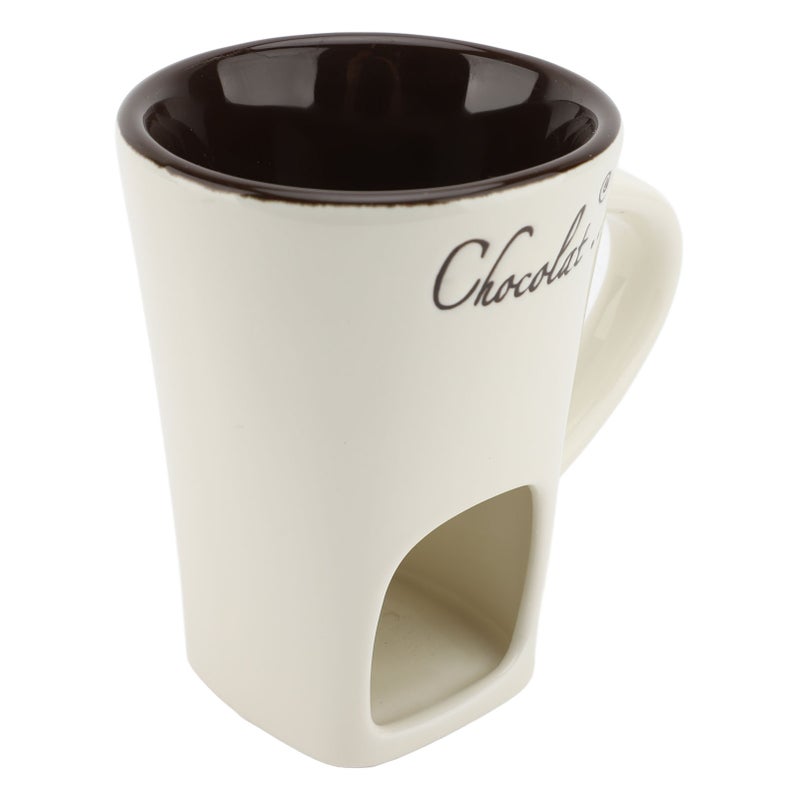Chocolate Melting Fondue Mug Ceramic Butter Warmer Pot Chocolate Melting Supplies with Fork for Kitchen White - Image 4