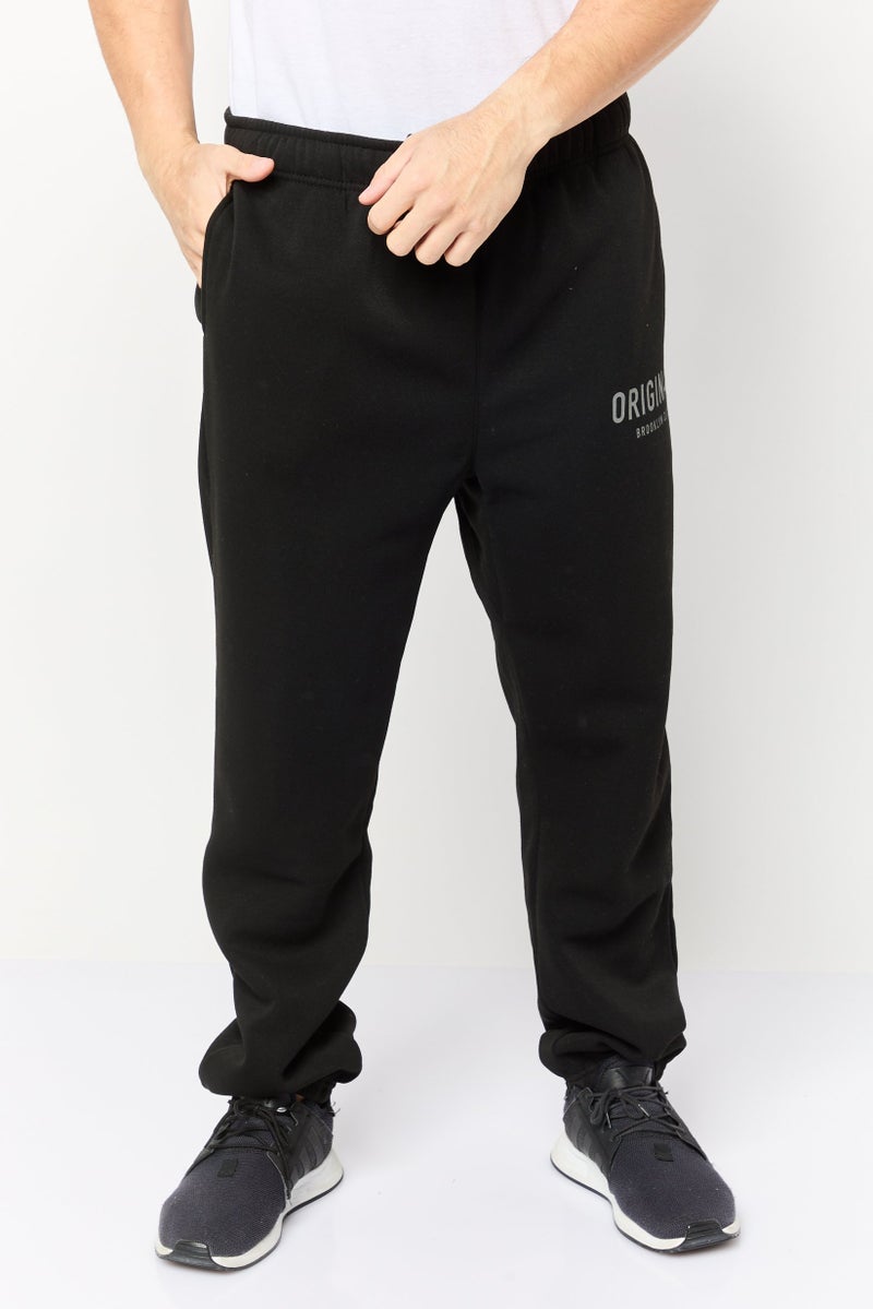 brooklyn سروال رياضي عادي للرجال بشعار العلامة التجارية، أسود - Image 1