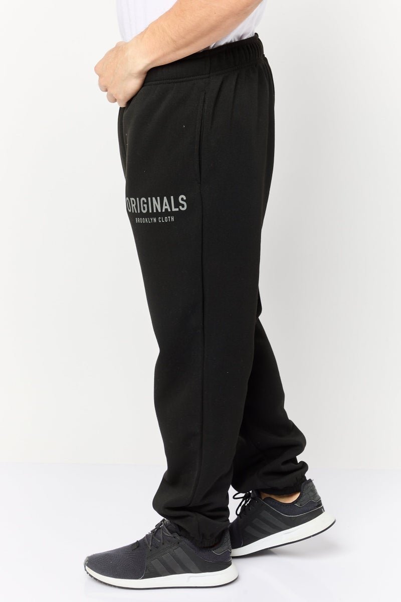 brooklyn سروال رياضي عادي للرجال بشعار العلامة التجارية، أسود - Image 3