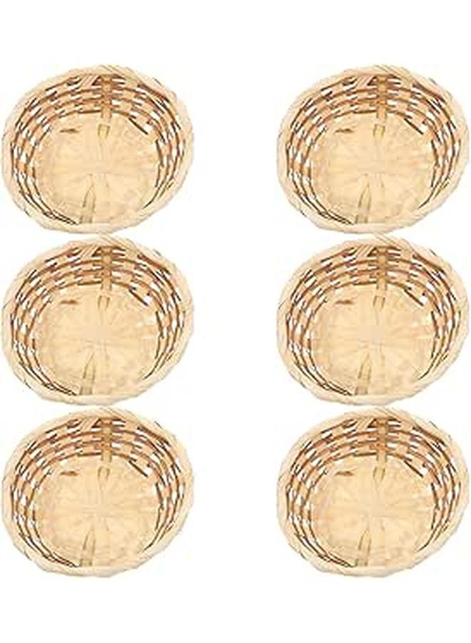 Handwoven Wicker Bread Basket Set 7 Inch Round 6 Pieces Kitchen Storage Display - Image 1