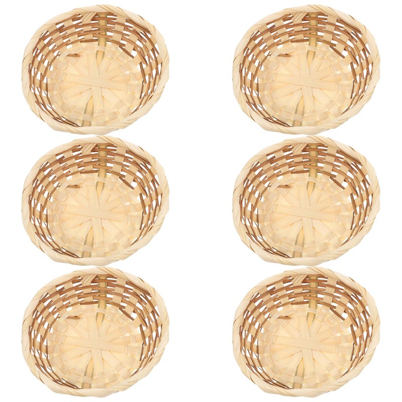 Handwoven Wicker Bread Basket Set 7 Inch Round 6 Pieces Kitchen Storage Display - Image 2