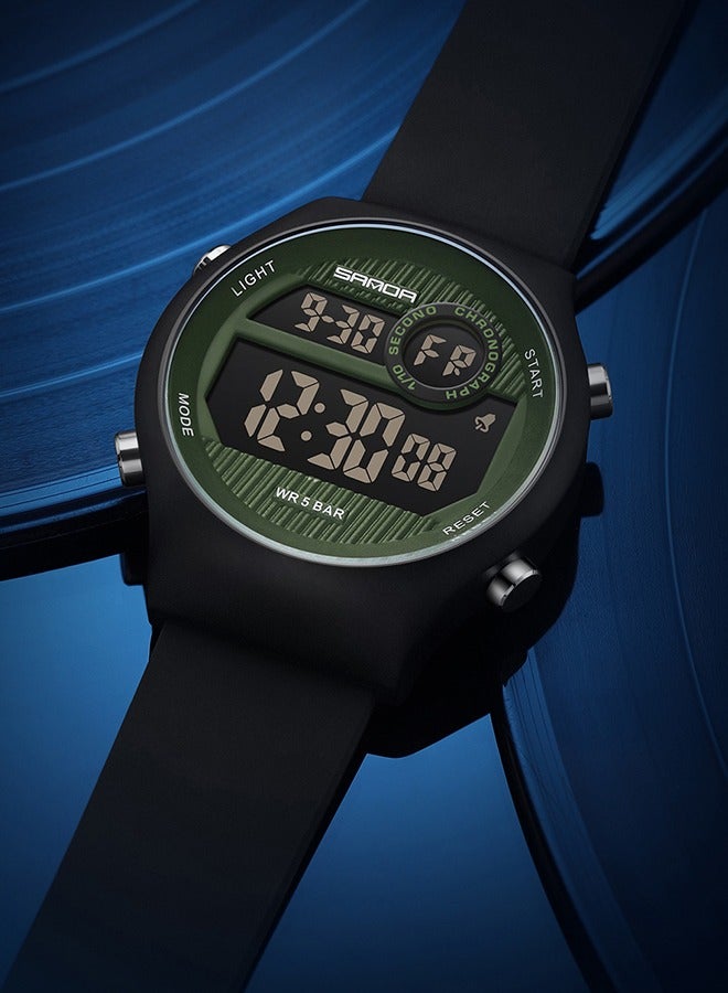 Sanda Men's LED Luminous Display Waterproof 50m Watch Silicone Strap 48MM Black - Image 3