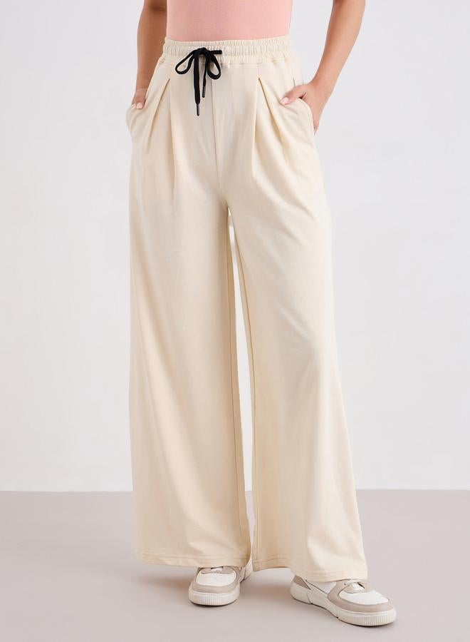 Styli Beige Wide Leg Jogger with Pleat Detail - Image 2
