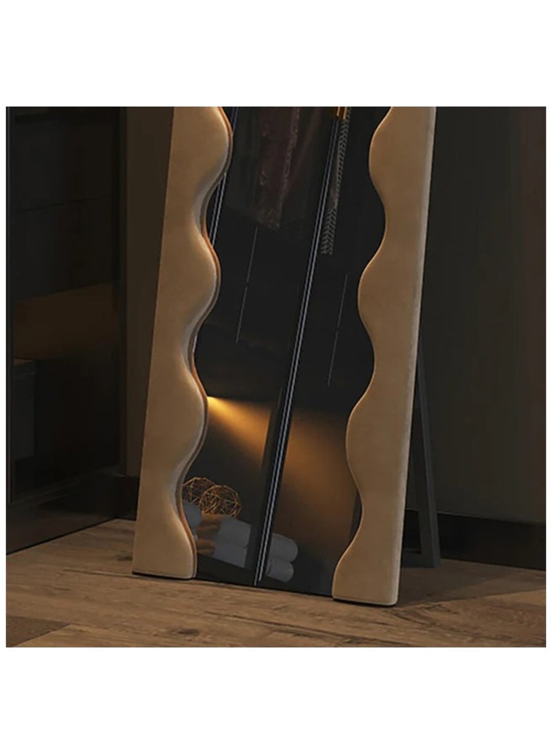 AWD مرآة كاملة الطول متموجة، إطار بني، مرآة قائمة مستطيلة، مرآة طويلة مع قاعدة لمرآة التسريحة. 170 سم ارتفاع x 70 سم عرض. - Image 2