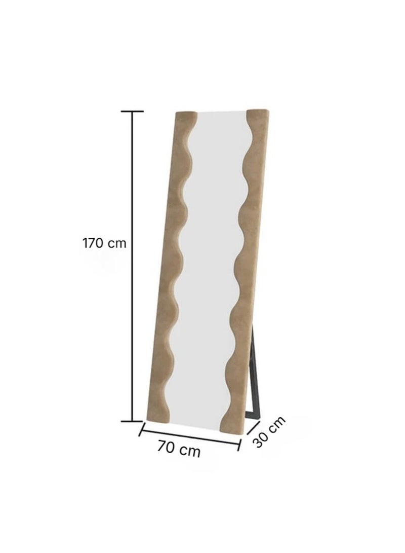 AWD مرآة كاملة الطول متموجة، إطار بني، مرآة قائمة مستطيلة، مرآة طويلة مع قاعدة لمرآة التسريحة. 170 سم ارتفاع x 70 سم عرض. - Image 3