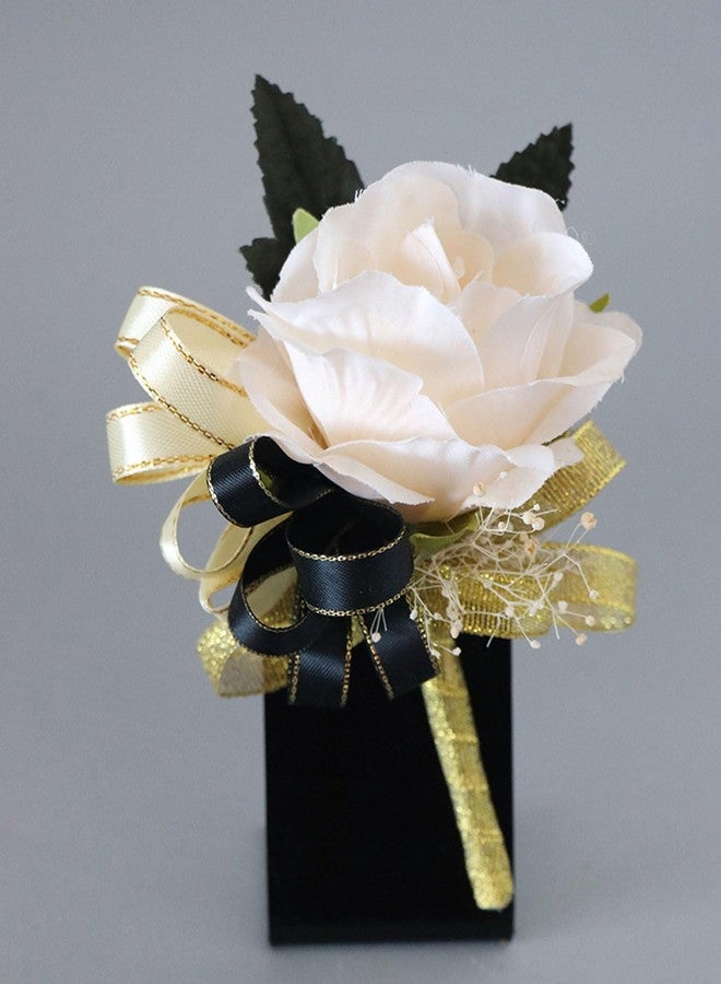 Aimto Ivory Rose and Black Wrist Corsage and Boutonniere Set for Wedding Flower Accessories Prom Suits - Image 3