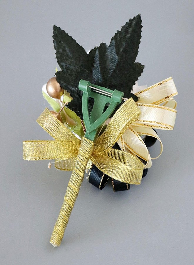 Aimto Ivory Rose and Black Wrist Corsage and Boutonniere Set for Wedding Flower Accessories Prom Suits - Image 4