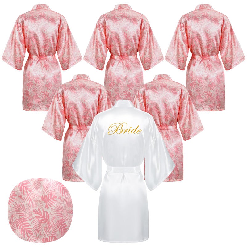 Berlune 6 Pcs Tropical Bride Bridesmaids Robe Set Wedding Getting Ready Bachelorette Party Robes Beach Pool SwimsuitPink Classic