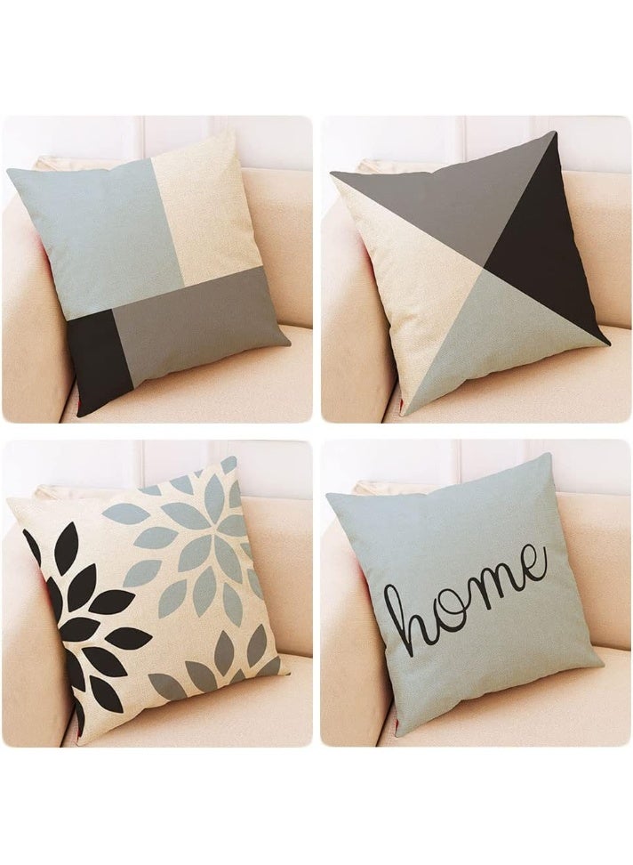 Home Care Throw Pillow Covers 4 Pack 45x45cm Cotton Linen Modern Geometric Square Pillowcases for Couch Sofa Chair Bedroom Home Decor Blue - Image 5