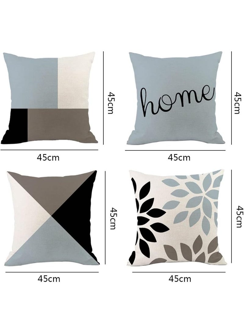 Home Care Throw Pillow Covers 4 Pack 45x45cm Cotton Linen Modern Geometric Square Pillowcases for Couch Sofa Chair Bedroom Home Decor Blue - Image 3